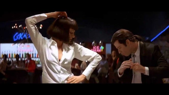 John Travolta and Uma Thurman in the iconic dance scene from the movie.